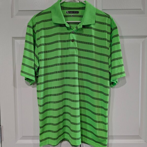 Pebble Beach Men's Performance Golf Polo Shirt, Size Large, Bright Green Striped - Picture 2 of 12